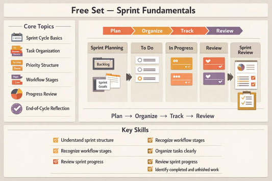 An infographic titled 'Luma Guide — Structured Sprint Planning' with a beige background, showing a flowchart of planning steps and icons for sprint objectives, task sequencing, dependency awareness, workload distribution, and planning review. Color-coded boxes and banners highlight key concepts.