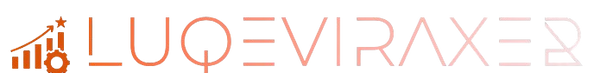 A digital logo featuring a stylized orange bar chart with a star and gear icon on the left, alongside the wordmark 'LUQEVIRAX3' in a gradient from orange to light pink, on a solid white background.